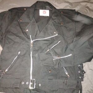 Classic Black Leather Jacket with Silver Zippers